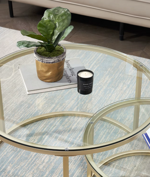 2-in-1 Ronde Glazen Salontafel Set – Goud
