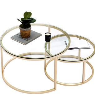 2-in-1 Ronde Glazen Salontafel Set – Goud