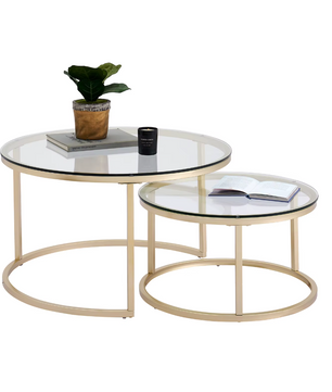 2-in-1 Ronde Glazen Salontafel Set – Goud