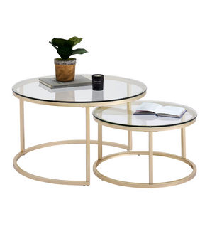 2-in-1 Ronde Glazen Salontafel Set – Goud