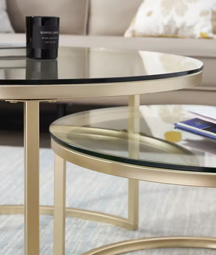 2-in-1 Ronde Glazen Salontafel Set – Goud