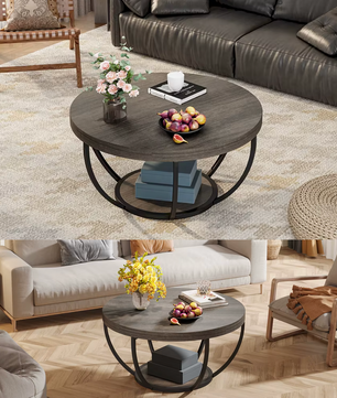 2-Laags Ronde Salontafel – Industriële Stijl