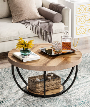 2-Laags Ronde Salontafel – Industriële Stijl