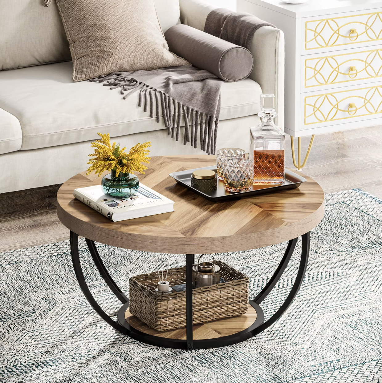 2-Laags Ronde Salontafel – Industriële Stijl