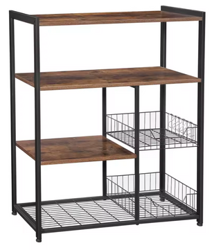 Industrieel Keukenrek – 4 Verdiepingen, 2 Manden en 6 Haken – 80x35x95cm