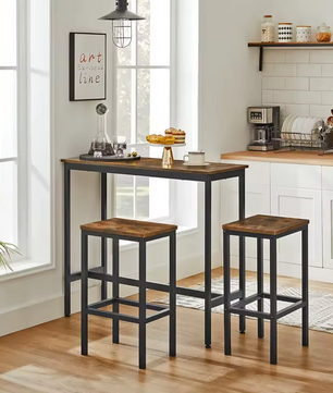 Industriële Bartafelset met 2 Barkrukken – Vintage Houtlook
