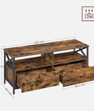 TV Meubel Industriële Stijl – 2 Laden, 2 Compartimenten, 120 cm