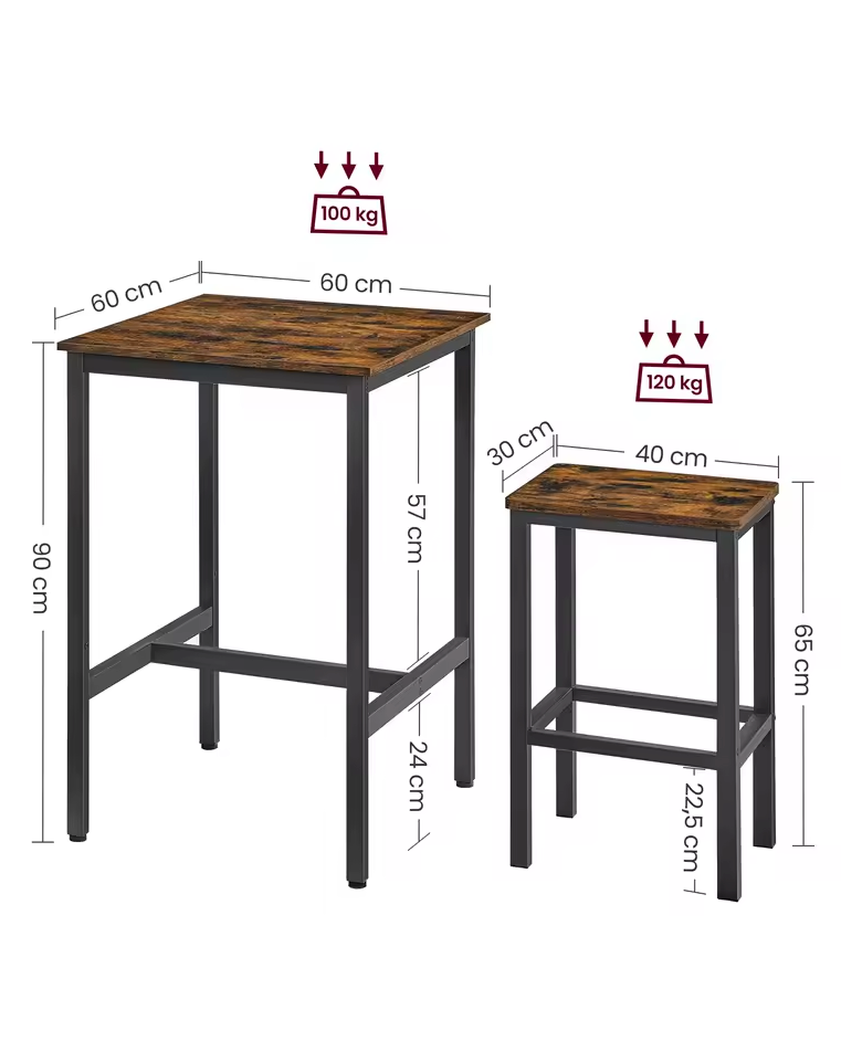 Industriële Bartafelset – Eettafel Met 2 Barkrukken