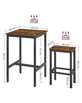 Industriële Bartafelset – Eettafel Met 2 Barkrukken