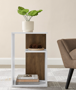 Moderne Bijzettafel Walnootbruin en Wit
