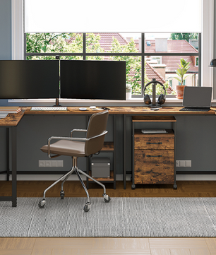 Sedia L-vormig Hoekbureau met 2 Planken – Vintage Bruin-Zwart