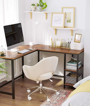 Sedia L-vormig Hoekbureau met 2 Planken – Vintage Bruin-Zwart