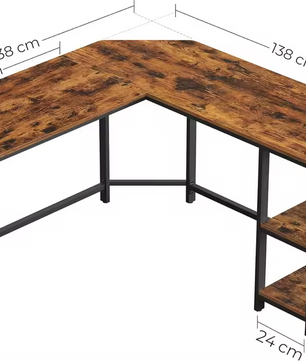 Sedia L-vormig Hoekbureau met 2 Planken – Vintage Bruin-Zwart