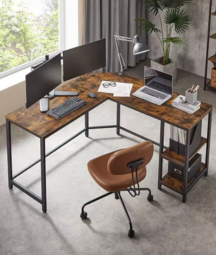 Sedia L-vormig Hoekbureau met 2 Planken – Vintage Bruin-Zwart