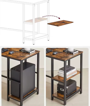 Sedia L-vormig Hoekbureau met 2 Planken – Vintage Bruin-Zwart