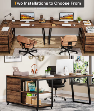 L-vormig Bureau met 3 Lades – Vintage Bruin-Zwart