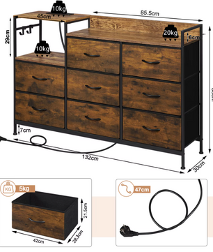 Opbergkast met 8 Lades en Laadstation – Vintage Hout Design