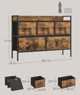 Industrieel Dressoir met 5 Stoffen Lades – Stijlvolle en Ruime Opbergkast