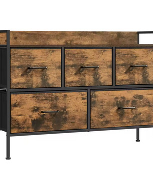 Industrieel Dressoir met 5 Stoffen Lades – Stijlvolle en Ruime Opbergkast
