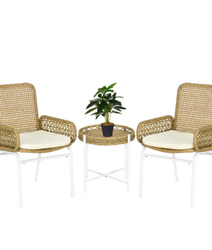3-delige Outdoor Tuintafel en Stoelen Set - Natural Rotan Design