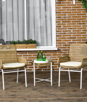 3-delige Outdoor Tuintafel en Stoelen Set - Natural Rotan Design