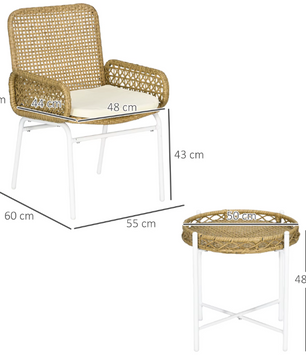 3-delige Outdoor Tuintafel en Stoelen Set - Natural Rotan Design