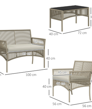 Rotan Tuinmeubelset 4-delig – incl. UV-bestendige, afneembare en wasbare hoezen