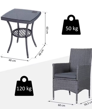 3-Delige Rotan Bistroset - Bruin of Grijs
