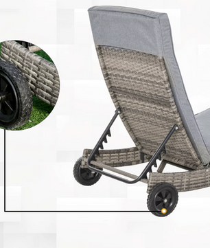 S-Vormige Verstelbare Rotan Ligstoel met Wielen – Luxe Comfort voor Buiten