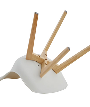 Set van 4/6 Scandinavische Stoelen Wit – PU-Lederen Zitting & Beukenhouten Poten