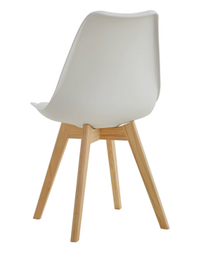 Set van 4/6 Scandinavische Stoelen Wit – PU-Lederen Zitting & Beukenhouten Poten