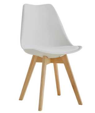 Set van 4/6 Scandinavische Stoelen Wit – PU-Lederen Zitting & Beukenhouten Poten
