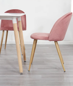Set van 2/4/6 Fluwelen Eetkamerstoelen Roze – Zachte Zitting en Houten Poten
