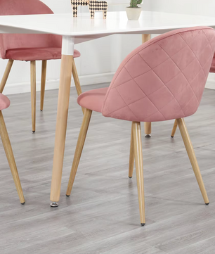 Set van 2/4/6 Fluwelen Eetkamerstoelen Roze – Zachte Zitting en Houten Poten