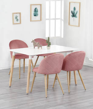 Set van 2/4/6 Fluwelen Eetkamerstoelen Roze – Zachte Zitting en Houten Poten