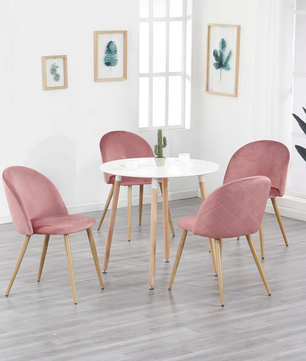 Set van 2/4/6 Fluwelen Eetkamerstoelen Roze – Zachte Zitting en Houten Poten