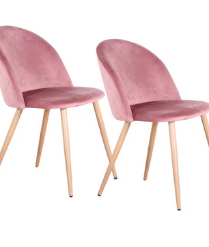Set van 2/4/6 Fluwelen Eetkamerstoelen Roze – Zachte Zitting en Houten Poten