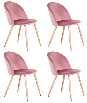 Set van 2/4/6 Fluwelen Eetkamerstoelen Roze – Zachte Zitting en Houten Poten