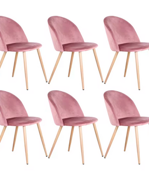 Set van 2/4/6 Fluwelen Eetkamerstoelen Roze – Zachte Zitting en Houten Poten