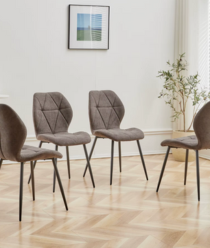 Set van 4 Moderne Eetkamerstoelen – Gevoerde Zitting & IJzeren Poten