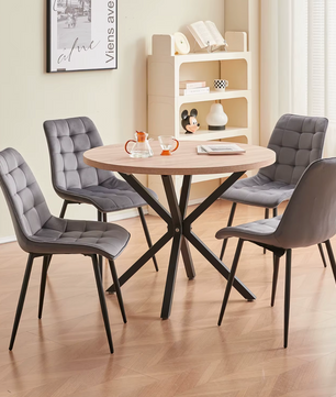 Set van 4 Moderne Eetkamerstoelen – Fluwelen Gewatteerde Zitting en IJzeren Poten