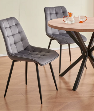 Set van 4 Moderne Eetkamerstoelen – Fluwelen Gewatteerde Zitting en IJzeren Poten