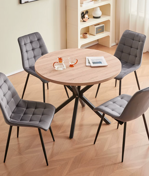 Set van 4 Moderne Eetkamerstoelen – Fluwelen Gewatteerde Zitting en IJzeren Poten