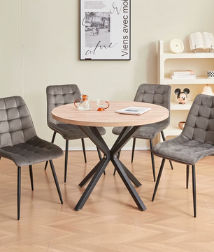 Set van 4 Moderne Eetkamerstoelen – Fluwelen Gewatteerde Zitting en IJzeren Poten