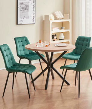 Set van 4 Moderne Eetkamerstoelen – Fluwelen Gewatteerde Zitting en IJzeren Poten