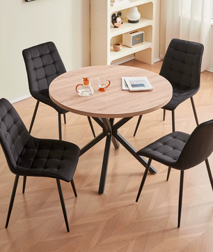 Set van 4 Moderne Eetkamerstoelen – Fluwelen Gewatteerde Zitting en IJzeren Poten
