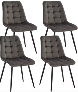 Set van 4 Moderne Eetkamerstoelen – Fluwelen Gewatteerde Zitting en IJzeren Poten
