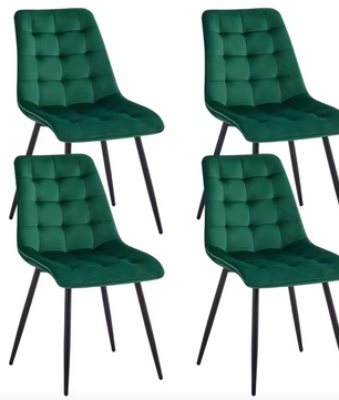 Set van 4 Moderne Eetkamerstoelen – Fluwelen Gewatteerde Zitting en IJzeren Poten