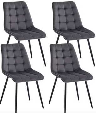 Set van 4 Moderne Eetkamerstoelen – Fluwelen Gewatteerde Zitting en IJzeren Poten