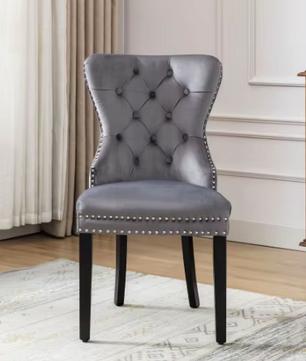 Set van 2 Fluwelen Eetkamerstoelen met Eikenhouten Poten